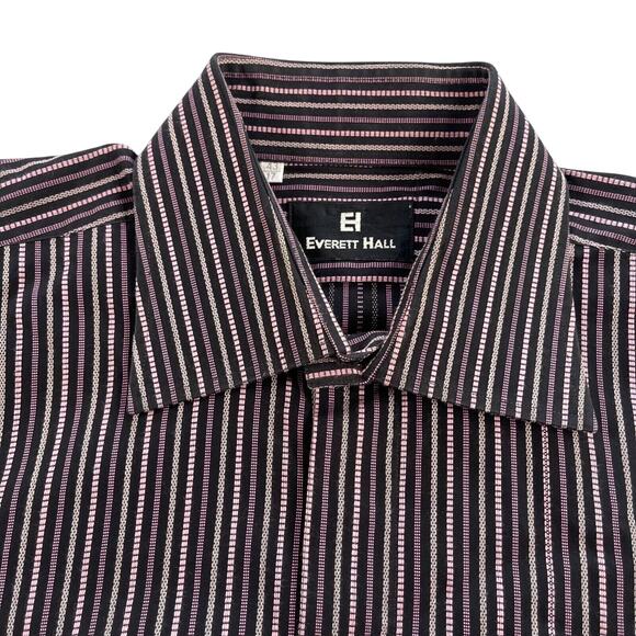 Everett Hall Dress Shirt Mens 43 17 Pink Black Striped French Cuff Made in Italy - Picture 1 of 16